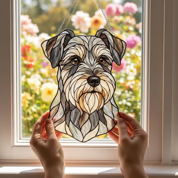 Miniature Schnauzer Acrylic Suncatcher Dog Window Hanging Memorial Decor Pet Lover Gift
