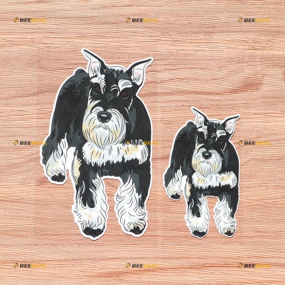 Miniature Schnauzer Black Silver Standing Vinyl Decal Sticker - 2 Pack Glossy, 4 Inches, 6 Inches - for Car Boat Laptop Cup 09040