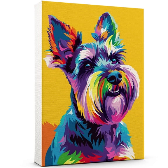Miniature Schnauzer Dog Canvas Wall Art Poster Prints Colorful Pop Animal Art Wall Decor Dog Picture Artwork Pet Dog Painting Poster for Home Bedroom Living Room Decoration Framed