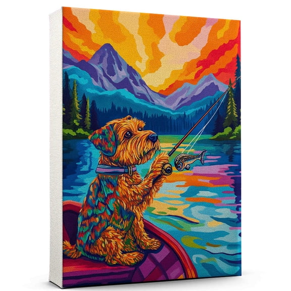 Miniature Schnauzer Dog Fishing Canvas Funny Miniature Schnauzer Dog Playing Fishing Canvas Wall Art for Sports Lovers, Pet Lovers, Home Decor