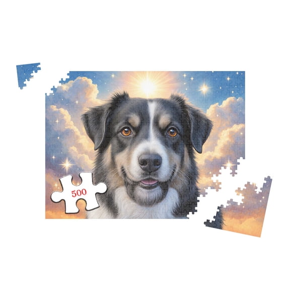 Miniature Schnauzer Dog Jigsaw Puzzle 500 Pieces for Adults Relaxation, 20.5x15 Inch Landscape Art Featuring Cute Pet Portrait with Starry Sky and Clouds, Excellent for Home Decor and Stress Relief