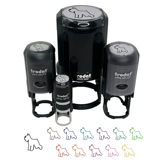 Miniature Schnauzer Dog Outline Self-Inking Rubber Stamp Ink Stamper - Orange Ink - Mini 1/2 Inch