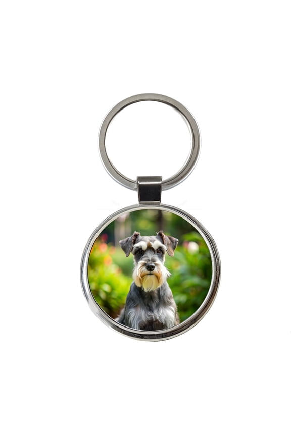 Miniature Schnauzer Dog Photo Metal Round Keychain