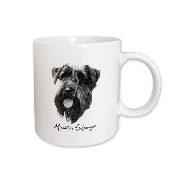 3drose, Miniature Schnauzer Dog Portrait in Black and White. Dog Breed Gift, 11oz Mug