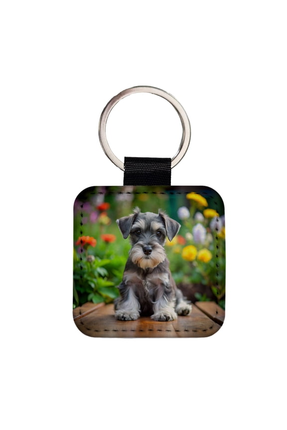Miniature Schnauzer Dog Puppy Photo Faux Leather Square Keychain