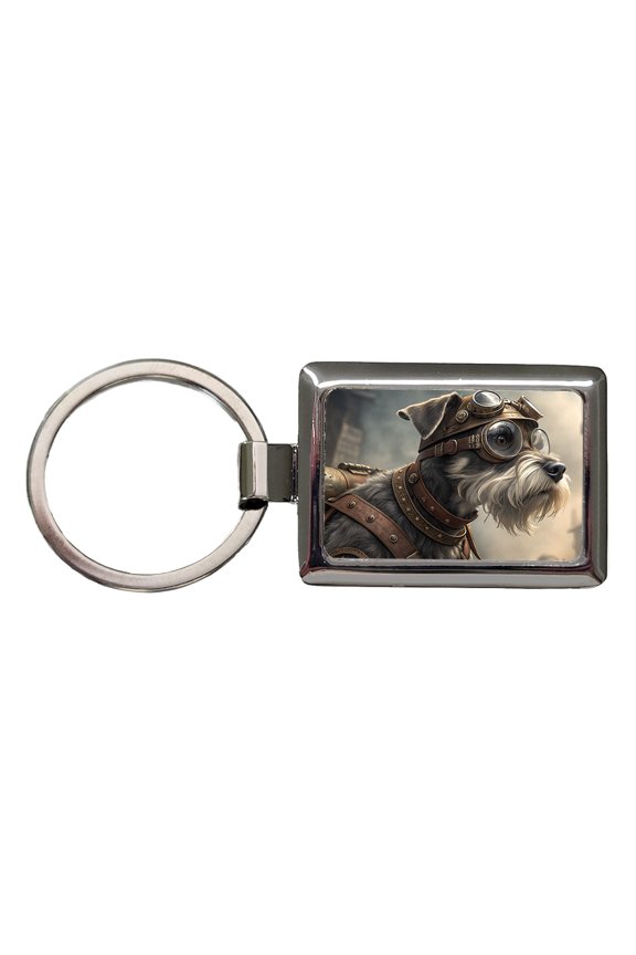 Miniature Schnauzer Dog Steampunk Metal Rectangle Keychain