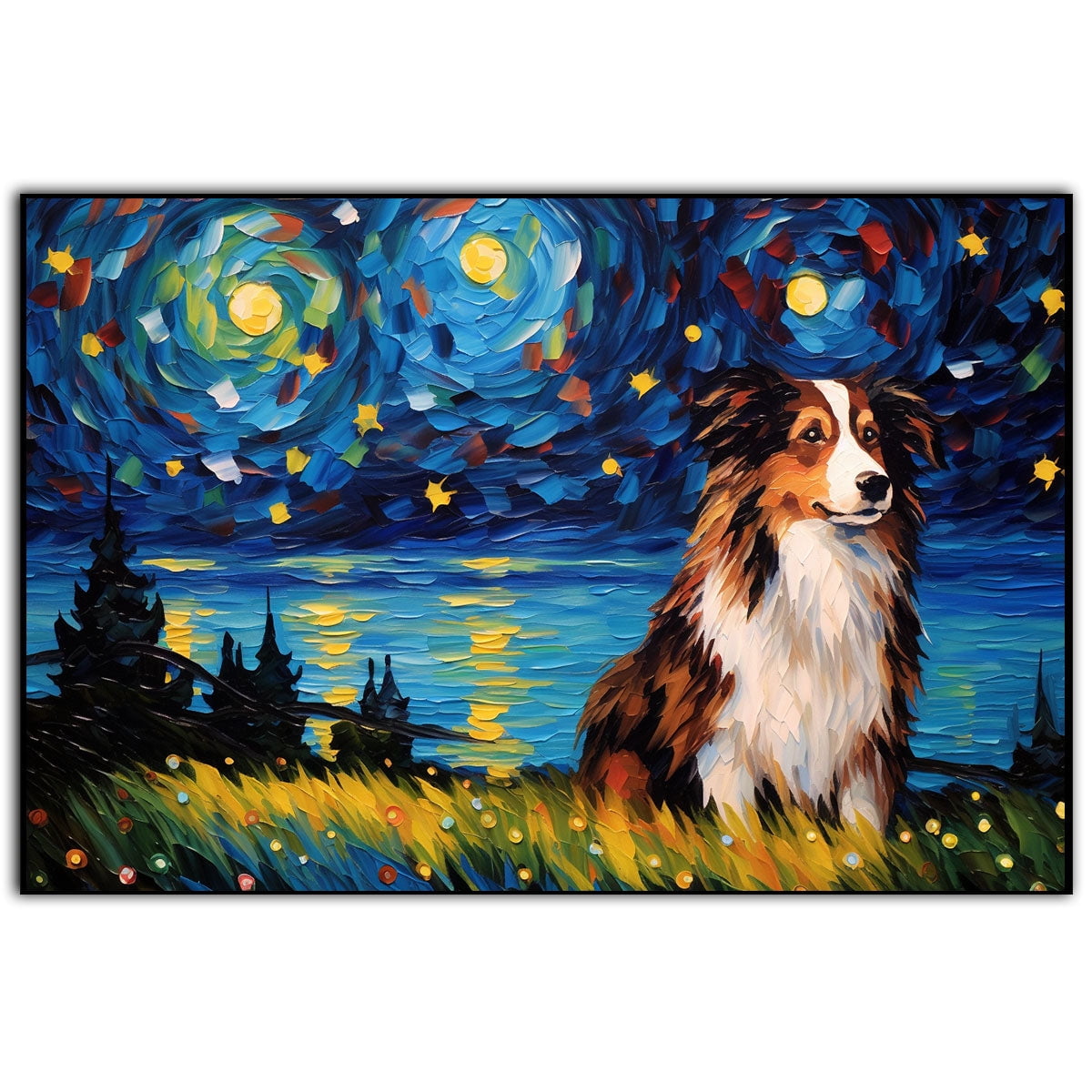 Miniature Schnauzer Dog Watercolor Starry Night Van Gogh Painting Kits, Painting Watercolor Canvas, Canvas Suitable for Room Decor Cafe Decor Or Gift for Friends