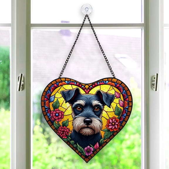 Miniature Schnauzer Window Hanging Stained Glass Christmas , Miniature Schnauzer Dog Suncatchers for Windows Stained Glass
