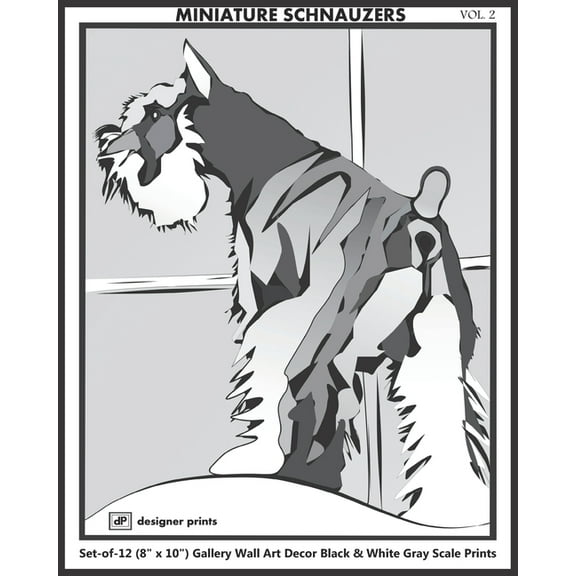 Miniature Schnauzers: MINIATURE SCHNAUZERS Set-of-12 (8" x 10") Gallery Wall Art Decor Black & White Gray Scale Prints: Adorable Pet Puppy Dog Painting Decoration for Kitchen Living Office Bed Bath Bo