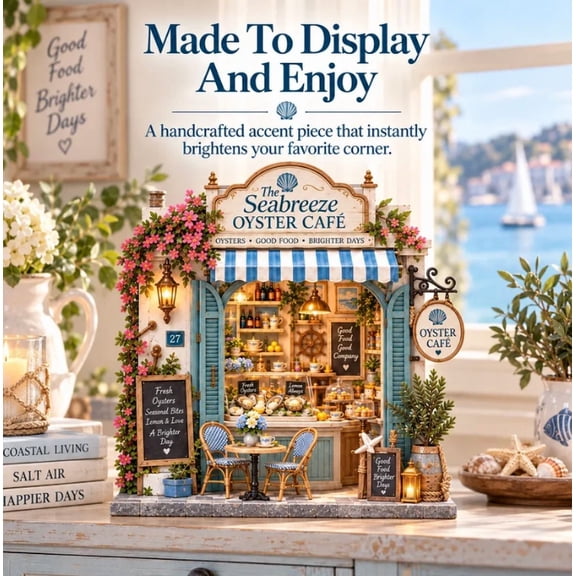 Miniature Seabreeze Oyster Cafe DIY Model Kit, 3D Seaside Cafe Shadow Box Book Nook, Handmade Assembly Craft Kit for Home Tabletop Decoration