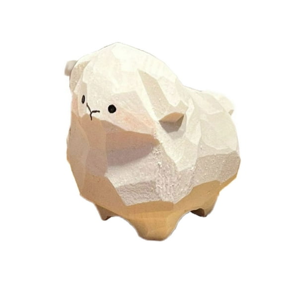 Miniature Sheep Figurine Fun Wooden Carved Lamb Statue Ornament for Nursery and Bedroom Desktop Decors Gifting
