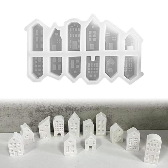 Miniature Silicone Casting Molds (Candle & Plaster Forms, Craft House Shapes), 12Pc Mini House Silicone Molds For Casting, For Candles, Plaster, And Craft Projects, Meiiso