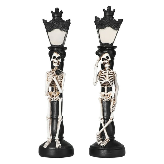 Miniature Skeleton Street Light for Spooky Home Decor and Party Accents Vintage Halloween Skull Lamp