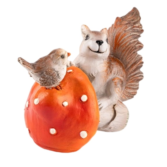 Miniature Squirrels Bird On Mushroom Garden Statue Fairys Garden Accessories Garden Squirrels Decors Art
