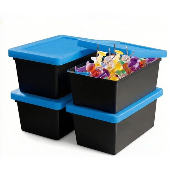 Miniature Stackable Desktop Storage Tote with Lid for Desk Organization, Blue