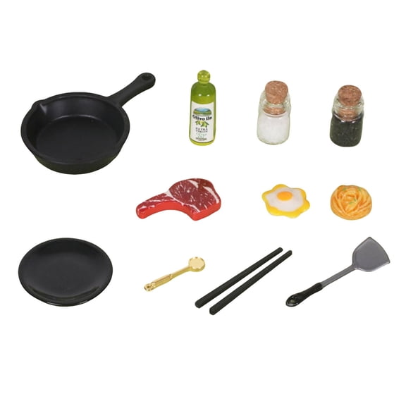Miniature Steak And Egg Kitchen Set, Dollhouse Cooking Toys, Frying Pan And Plate Models for Diy Miniature Scene Ornament