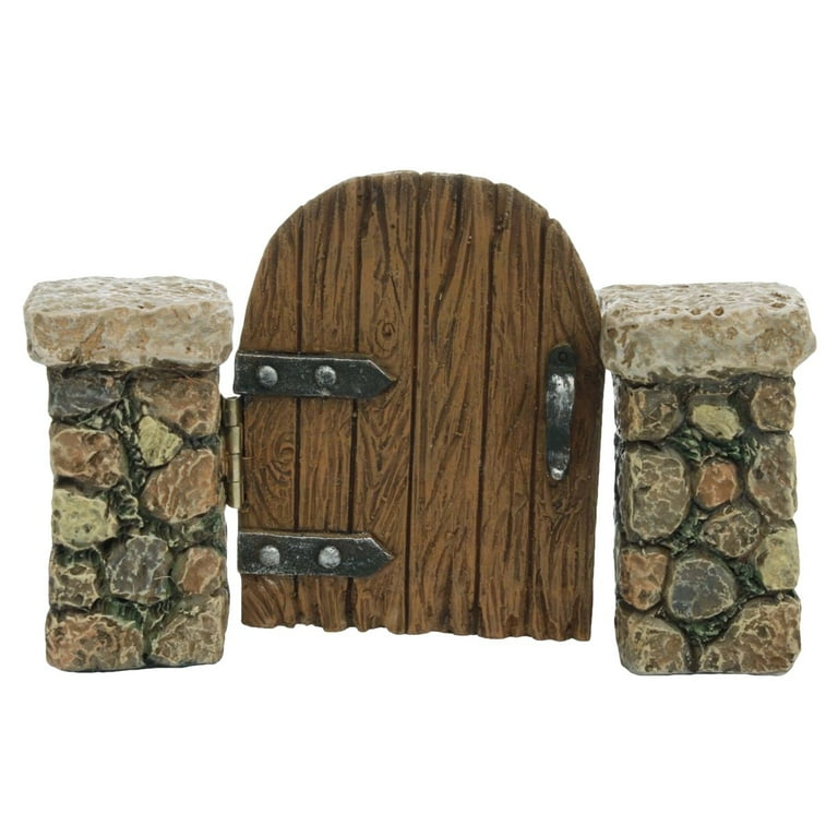 Miniature Wood Gate Fairy Garden Ornament Stone Pillar Dollhouse Decor Accessory Miniature Wood Gate Fairy Garden Ornament Stone Pillar Dollhouse Decor Accessory