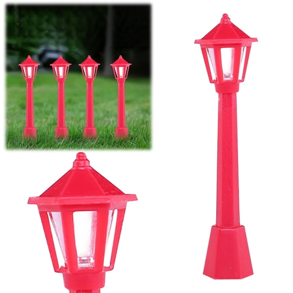 Miniature Street Light Model - 4pcs 3.15" Mini Lamp Posts for Dollhouse, Fairy Garden & Micro Landscape Decoration - Outdoor Pathway Lanterns (Red)