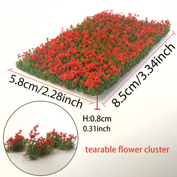 Miniature Tearable Flower Cluster Model Kit, 58×85mm 0.8cm Height Artificial Flower Tufts for Diorama, Model Railroad, Fairy Garden & Micro Landscape Scenery Making Supplies