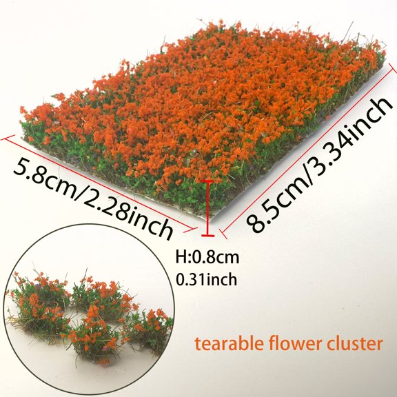 Miniature Tearable Flower Cluster Model Kit, 58×85mm 0.8cm Height Artificial Flower Tufts for Diorama, Model Railroad, Fairy Garden & Micro Landscape Scenery Making Supplies