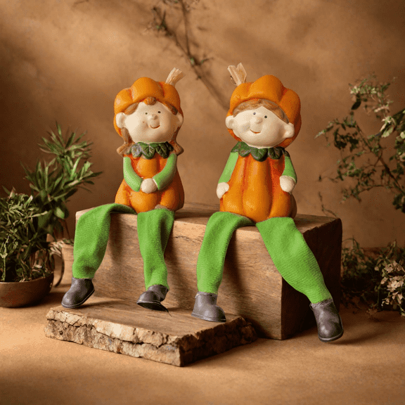 LUMIARTISAN Miniature Thanksgiving Pumpkin Girl Figurine - Traditional Decor - Orange