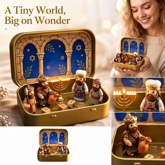 Miniature Tin Box Scene, PVC Figurine Display Case with Lid, Approx. 4.33 x 1.57 Inch Decorative Box for Home Shelf
