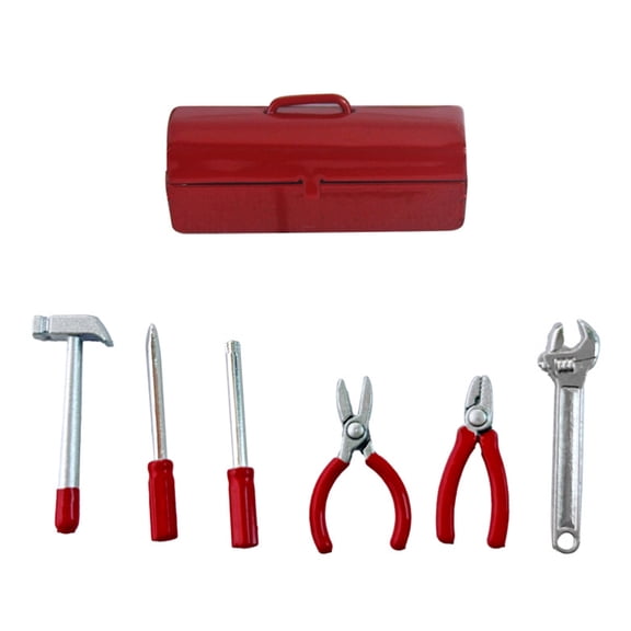 Miniature Toolbox Set Realistic Metal Toolkits For Doll House Craft Project Including Hammer Wrench Screwdriver Pliers