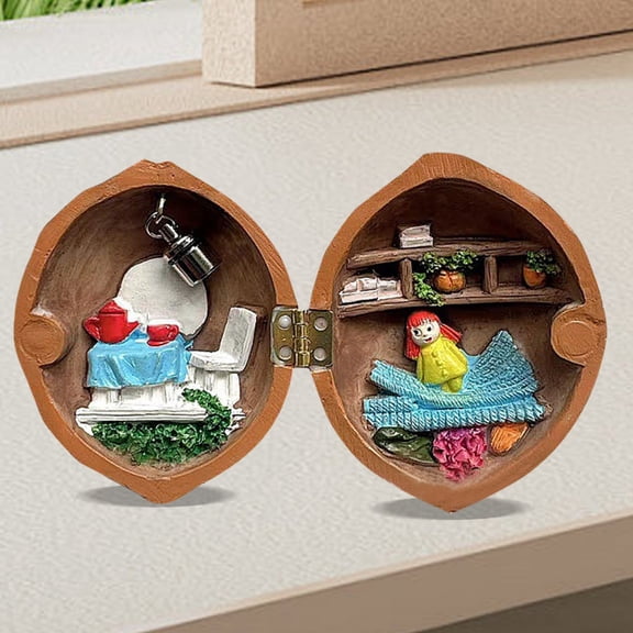 Miniature Walnut Doll Library Scene Intricate Desktop Ornament Display