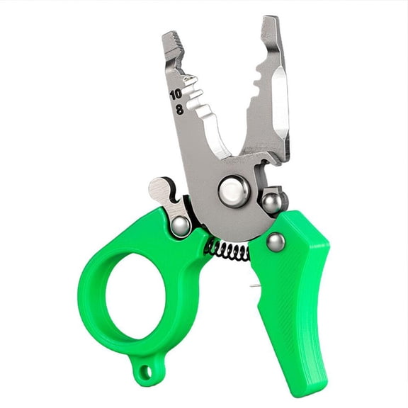 Miniature Wire Stripper Tool, Pocket Size Aluminum Alloy Cable Cutter, Secure Safety Lock Precision Wire Stripping Pliers, Tactical Green Handle