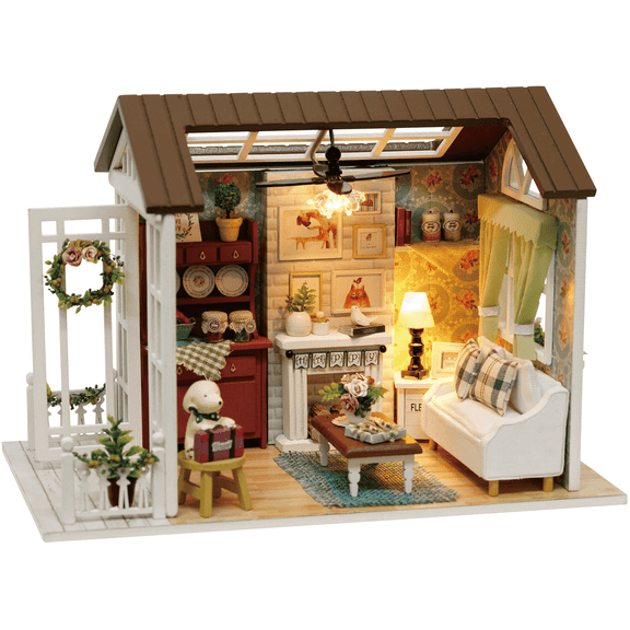 Miniature Wizardi Roombox Kit - Cozy Cottage Living Room Dollhouse Kit