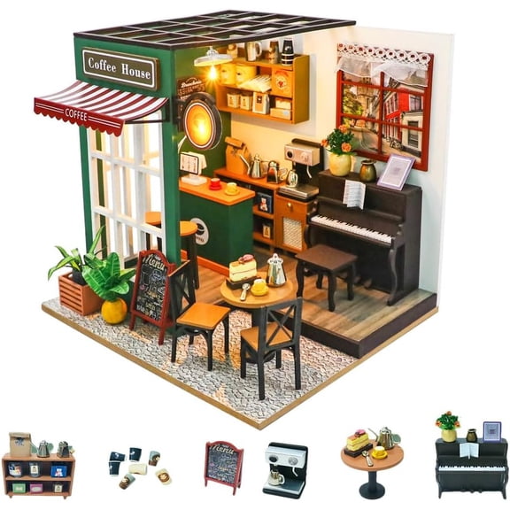 Wizardi Miniature Roombox Kit - Coffee Shop Dollhouse Kit