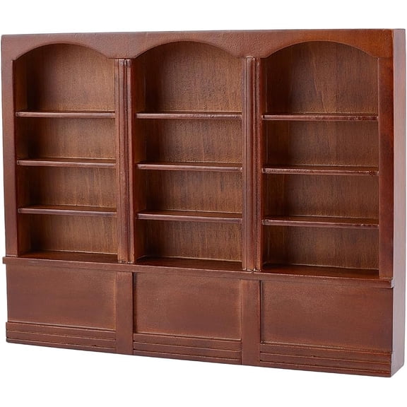 Miniature Wooden Bookshelf 1:12 Scale Brown Mini Bookcase Display Shelf Mini Wood Bookcase Model Miniature Furniture Wooden Display Cabinet Bookcase for Furniture Accessories DIY