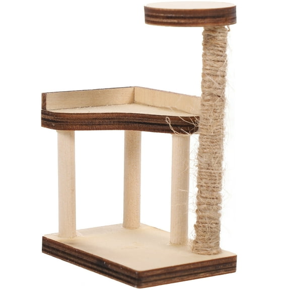 Small Wooden Cat Scratching Post Miniature Model Pet Furniture Accessory for Kitten and Small Cats Decor