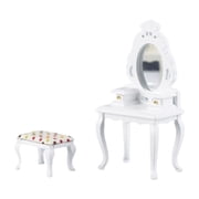 Miniature Wooden Dressing Table with Stool and Drawers 1 12 Scale Vintage Vanity for Dollhouse Decor--