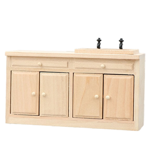 Miniature Wooden Kitchen Sink Cabinet 1/12 Unpainted Cabinet Craft Project For Customizable Dollhouses Interior Design