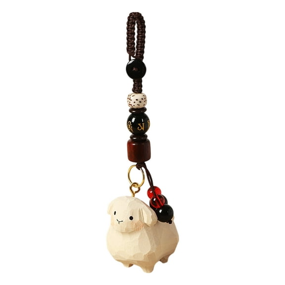 Miniature Wooden Lamb Figurine Sheep Handcrafted Desk Decoration Keyring Charm For Bag Or key
