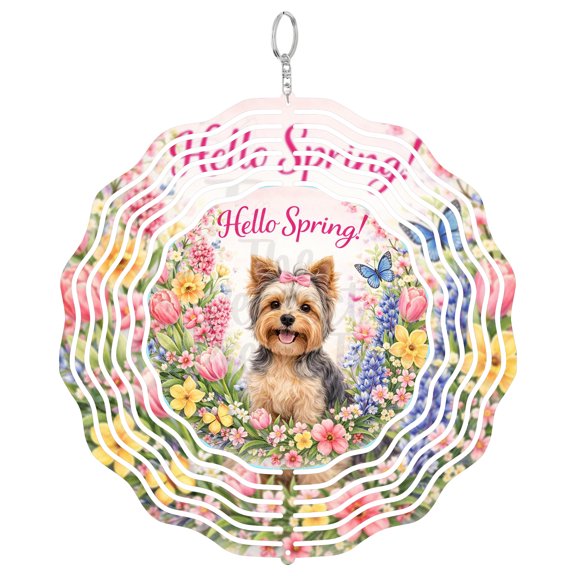 Miniature Yorkie Spring 3D Wind Spinner Stainless Steel Dog Lover Gift