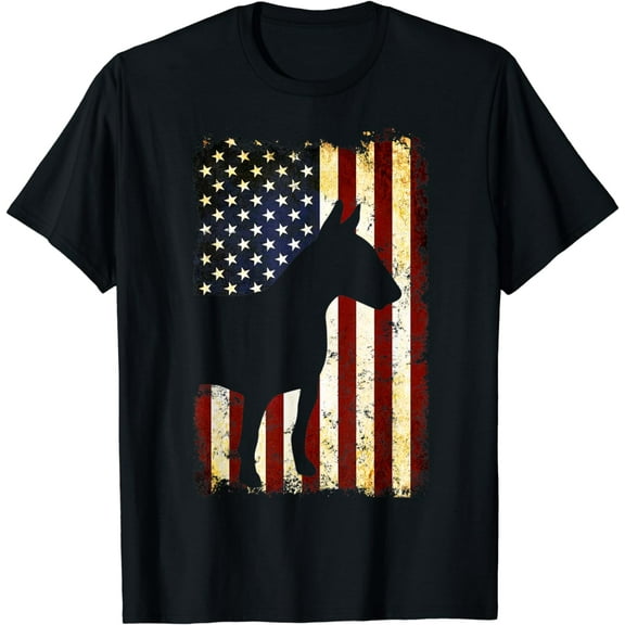 Miniature bull terrier Silhouette American Flag T-Shirt