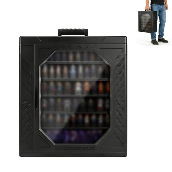 Miniatures Storage Case, 6 Metal Trays & Height Adjustable, Versatile Miniature Carrying Case, Portable Dustproof Display Case for Mini Figures, Dolls and Model Cars (Models Not Included)