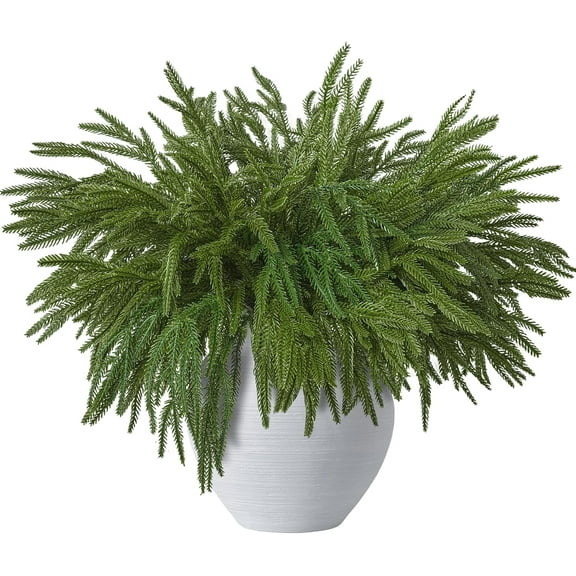 Minibee 16Pcs Real Touch Norfolk Pine Branches, Artificial Christmas Green Faux Cedar Norfolk Pine Stems Fake Greenery Pine Picks DIY Garland Wreath Xmas Decor