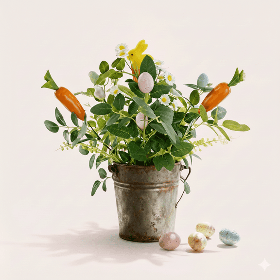 Minibee 1pcs Easter Eggs Bunny Picks Spring Floral Easter Stems Greenery Spray Flower Arrangement for Easter Decorations Celebration Centerpiece Vase (Container not included)