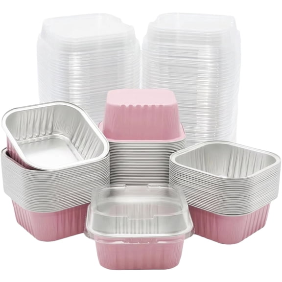 Minibee 5oz Square Aluminum Foil Cake Pans With Lids Bakeware for Party Picnic Kitchen Use,30 Count