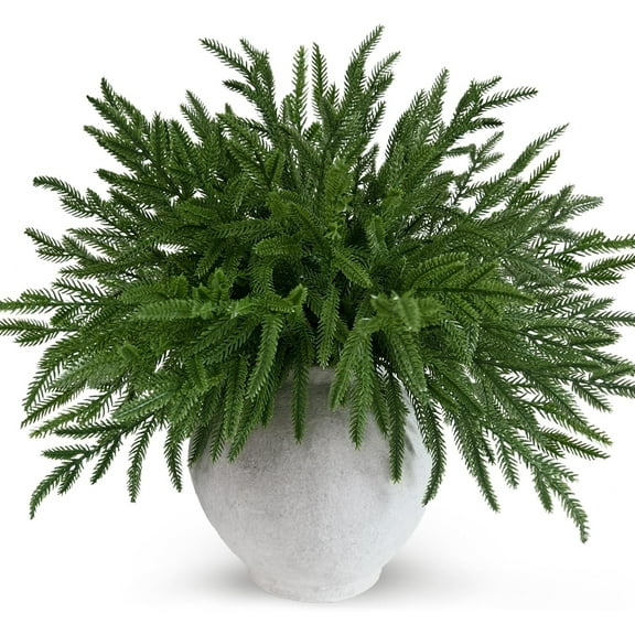 Minibee Artificial Norfolk Pine Stems, 16 Pcs 18 Inch Faux Norfolk Pine Branches Real Touch Greenery Picks for Vase, Christmas Garland
