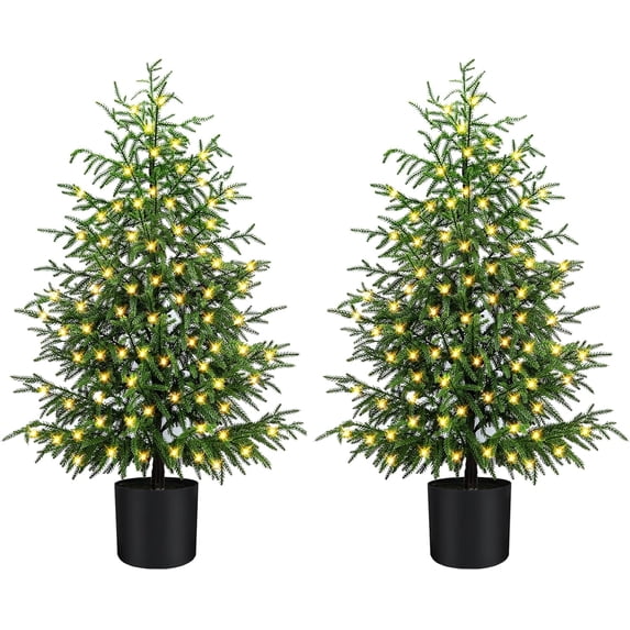 Minibee Artificial Norfolk Pine Tree with Lights, 2FT Pre-Lit Christmas Tree with Black Pot for Living Room or Entryway