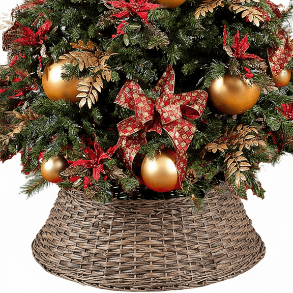 Minibee Christmas Tree Collar, Woven Tree Collar for Small Artificial Trees, Rustic Rattan Tree Base Cover for Indoor Outdoor Holiday Decor