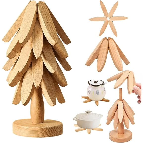 Minibee Christmas Tree Style Tree Trivet Set – Natural Tree Trivet Set for Hot Dish, Pot, Bowl, or Teapot, Eco-Friendly Kitchen Accessory