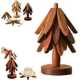 thumbnail image 1 of Minibee Creative Tree Trivet Set – Wooden Natural Tree Trivet Set with 3 Heatproof Pads & 1 Stand, Ideal for Christmas Gift or Everyday Kitchen Use, 1 of 9