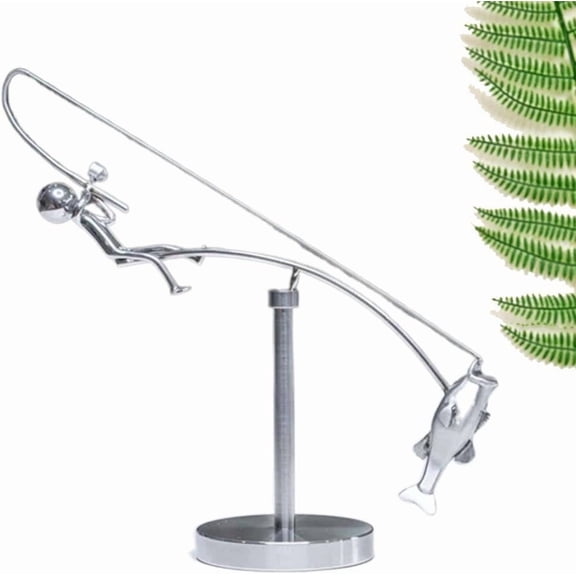 Minibee Fisherman Balancing Sculpture Premium Stainless Steel Fishing Desk Statue