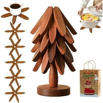 Minibee Foldable Kitchen Tree Trivet Set | 5-Piece Natural Tree Trivet Set with a Holder Perfect for Pots, Bowls, and Pans
