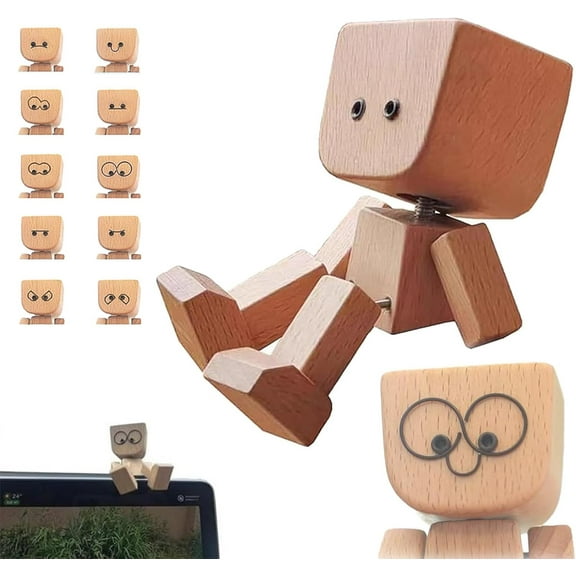 Minibee Handmade Shaking Wooden Man Figurine, Charming Little Wooden Doll with 12PCS Expressions